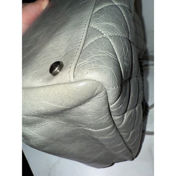 Chanel Grey Quilted Glazed Calfskin Leather Chain Tote Bag - Picture 6 of 12